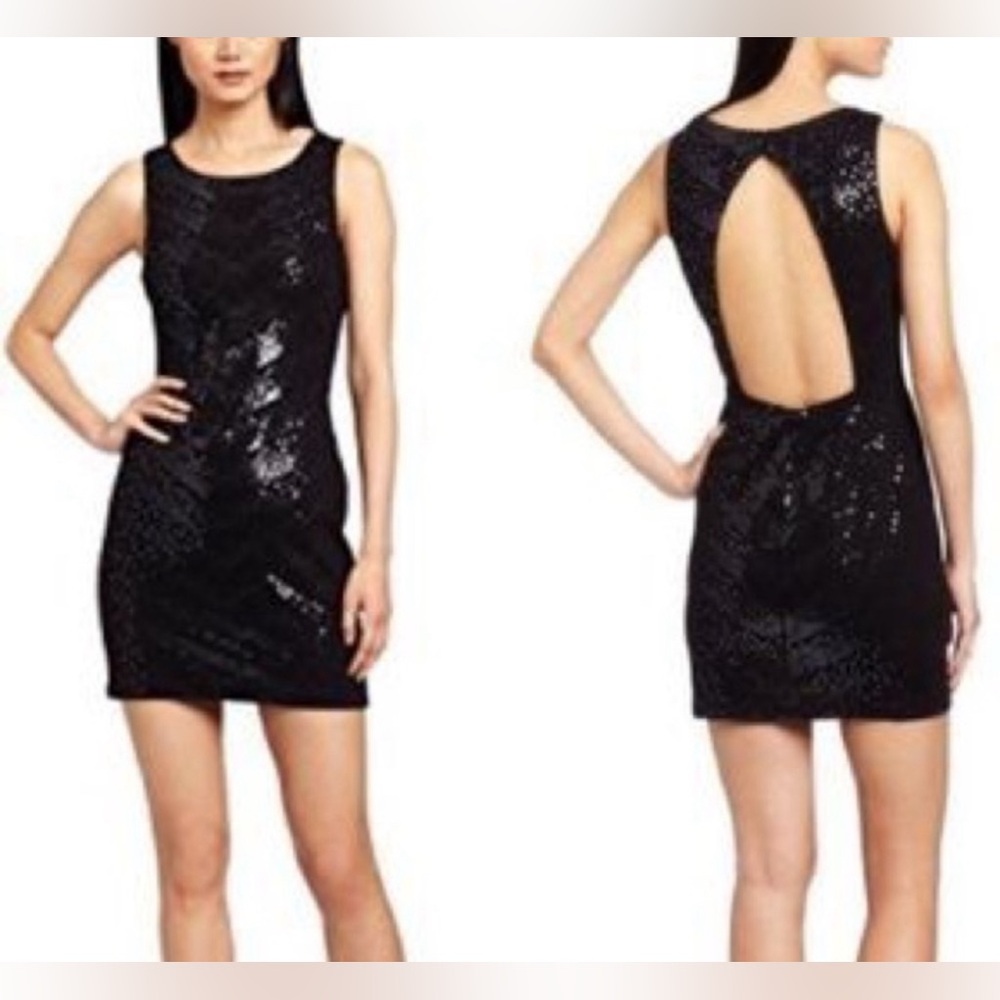 Wet Seal Women’s Black Sequin Sleeveless Mini Dress with Open Back Size Medium